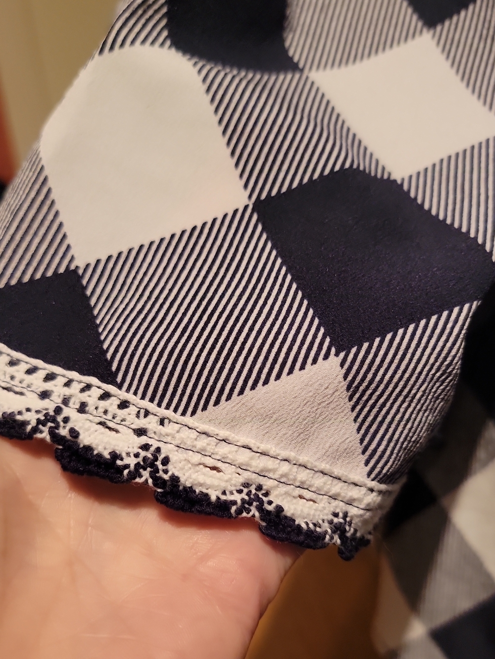 Crown And Ivy Women's Blue and White Checked Boat Neck Top - Picture 3 of 9